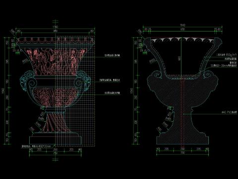  欧式花钵柱设计cad施工图 
