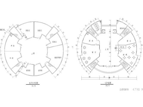  圆形会所建筑cad平面图 