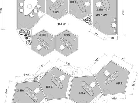  直播间网红直播间cad平面图 