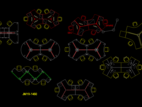  多功能个性职工办公室卡位CAD图库 
