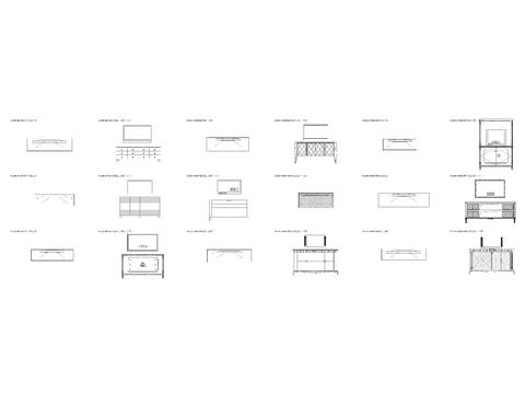  简欧电视柜带抽屉带储物柜平面图 cad图库 