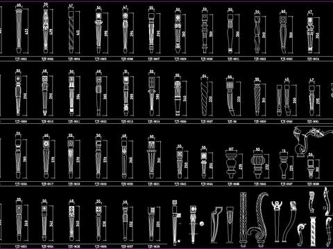  欧式餐桌生成腿雕花cad图库 