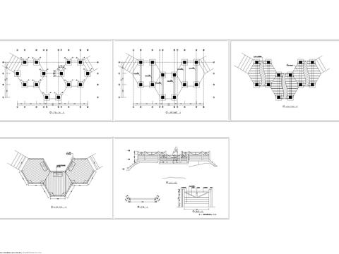  五角边组合亲水木平台节点大样 