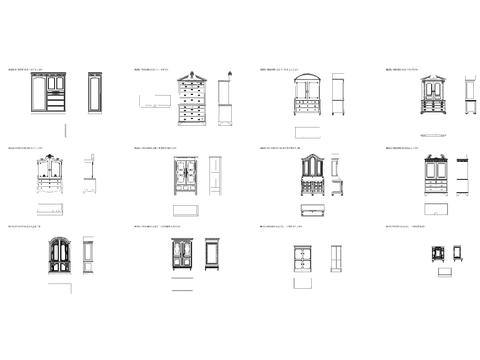  欧式衣柜木制做平面图 立面图 侧面cad图库 