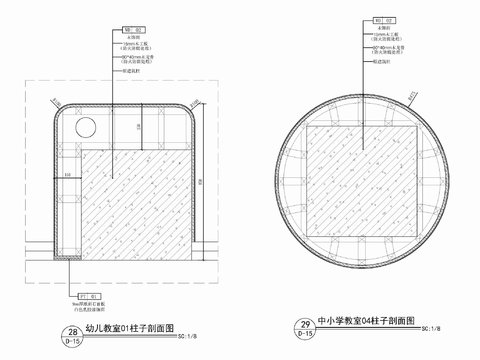  木饰面包柱节点大样图 