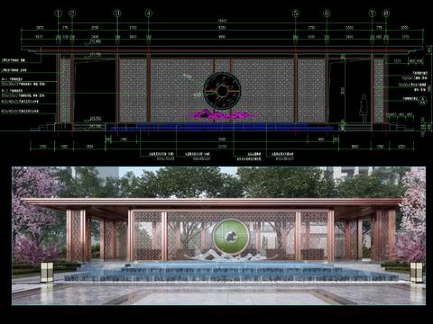  新中式廊架cad大样图 