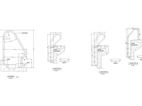 游泳池下水扶梯cad大样图 