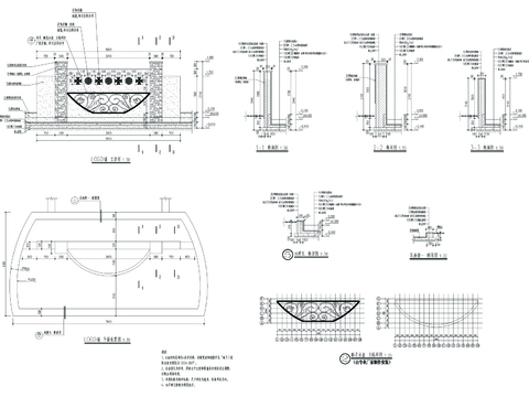  入口标志墙水景墙cad大样图 