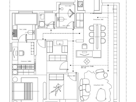  117平米户型布局cad图库 