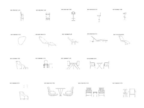  现代休闲椅组合 吧椅 躺椅立面图 侧面CAD图库 