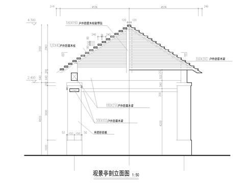  四角亭cad施工詳圖 