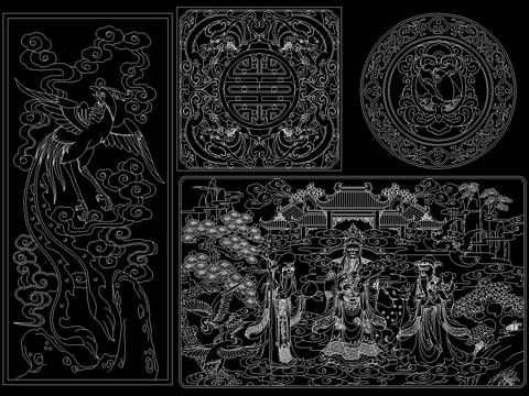  中式雕刻图案春夏秋冬CAD图库 