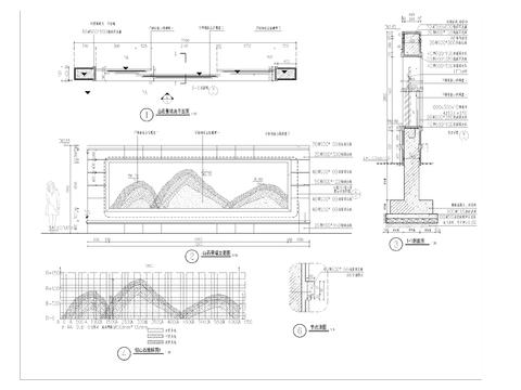  山石景墙 假山石头详图cad大样图 