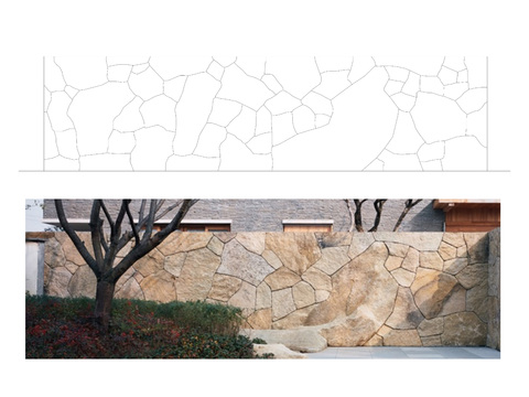  现代庭院定制整石毛石景墙CAD立面图 