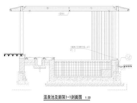  温泉池廊架cad节点图 