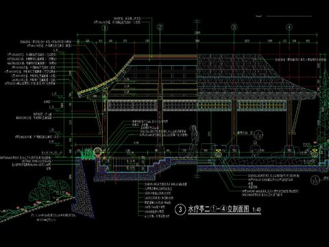  木屋顶廊亭CAD节点大样 