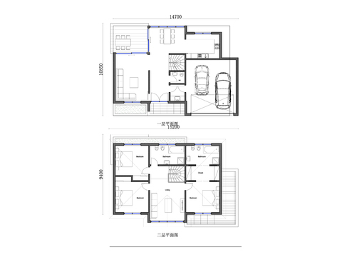  288m²两层独栋别墅cad平面图 
