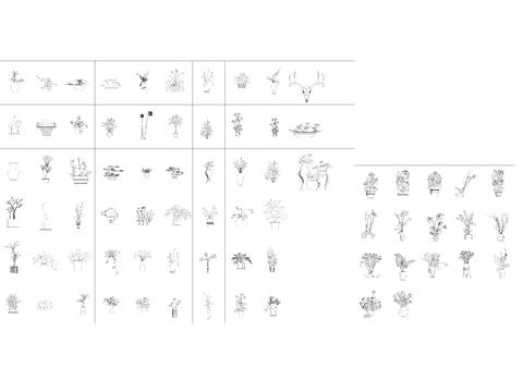  建筑CAD常用千种图块之盆装立面花卉 