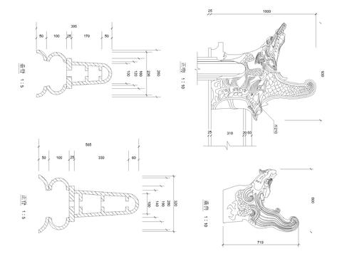  中式建筑构件 正吻 垂兽大样图 