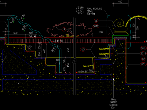  泳池浴场cad施工图 