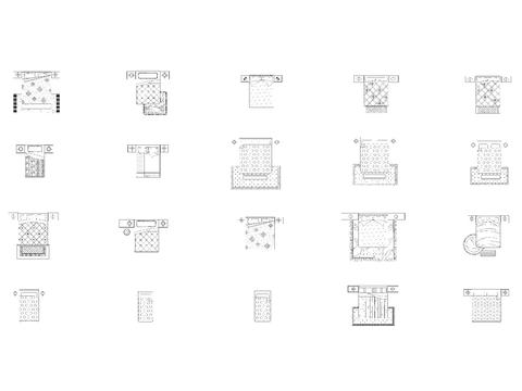  CAD床类 中式花纹床平面cad图库 