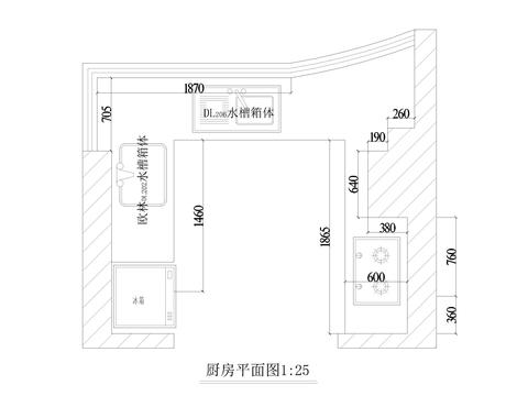  U型厨房cad施工图 