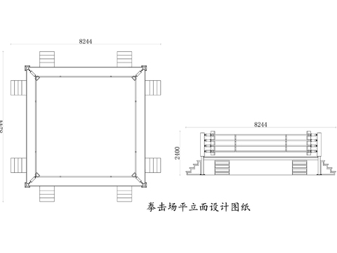  拳擊場平立面CAD施工圖 