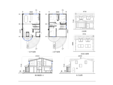  兩層私人別墅CAD平面圖 立面圖 