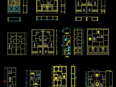  中式博古架酒柜衣帽柜CAD图库 