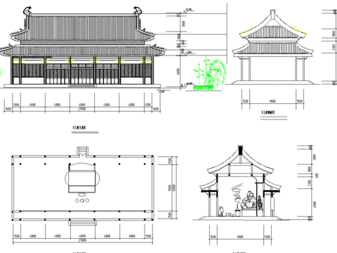  寺廟天王殿cad施工圖 