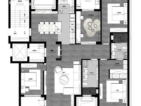  230㎡現(xiàn)代簡約大平層CAD施工圖+實景照 私宅 大平層 家 