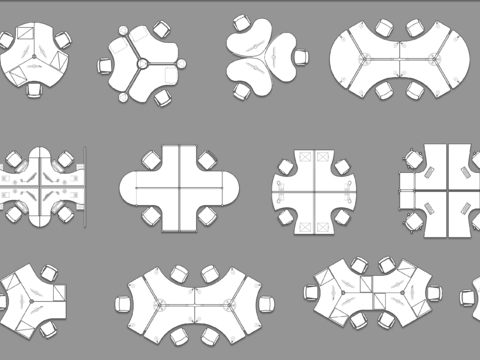  开放办公区 卡位办公桌cad图库 