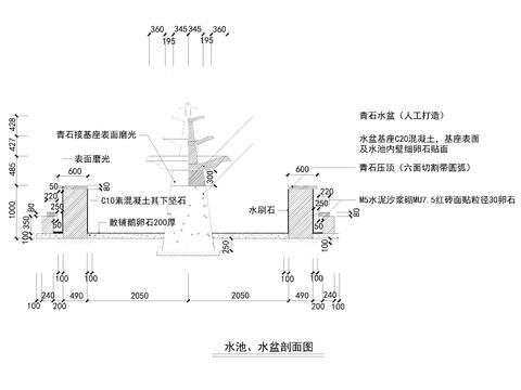  水池水盆cad大详图 