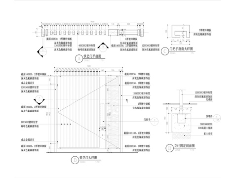  現(xiàn)代庭院花園入口大門及院墻CAD施工圖 
