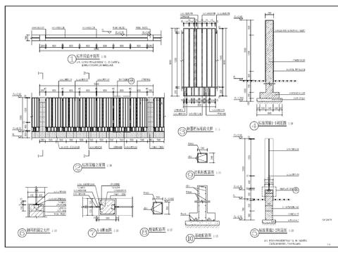  现代铁艺围墙cad大样图 