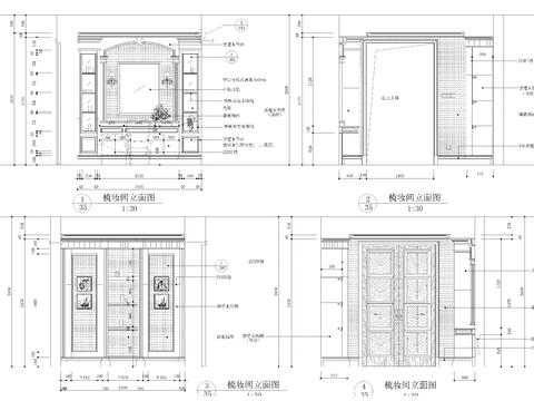  歐式新古典主臥室衣帽間cad立面圖 