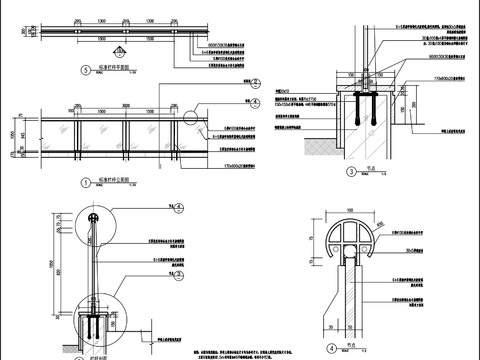  玻璃栏杆cad大样图 