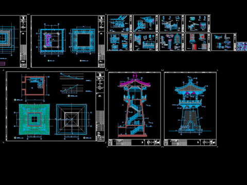  古建筑钟楼cad施工图 