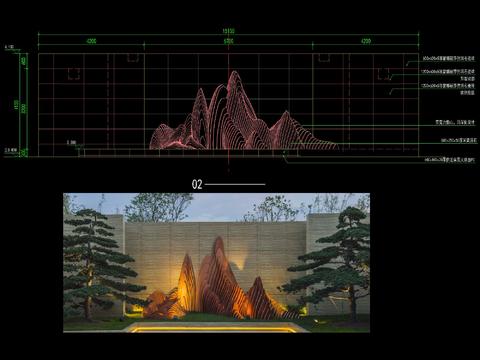  山形雕塑景墙CAD节点大样 