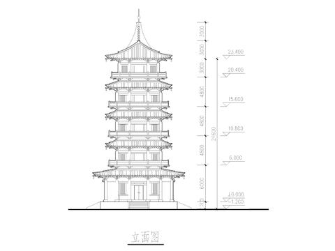  九层塔剖立面图cad施工图 