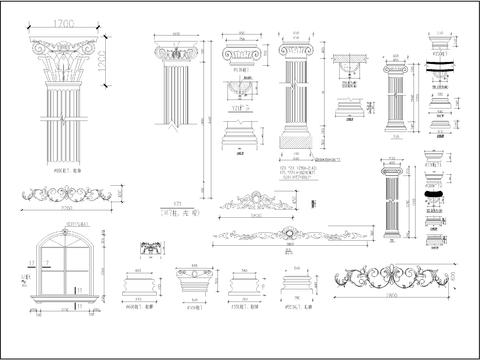  欧式雕花罗马柱窗大合集cad图库 
