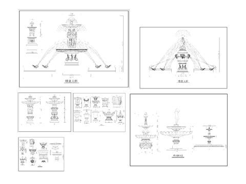  喷泉及花盆造型大样图 