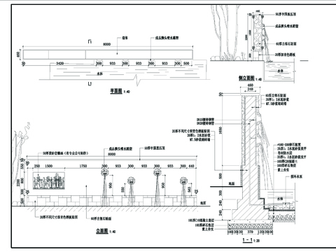  喷水景墙CAD节点大样 