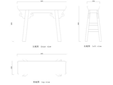  中式条凳cad图库 