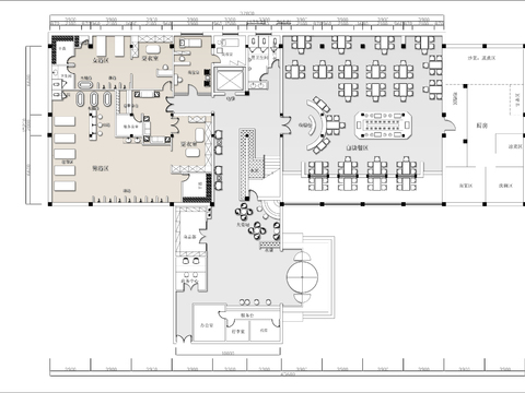  洗浴中心自助餐厅cad平面图 