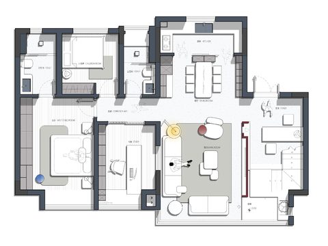  复式平面设计及效果cad施工图 