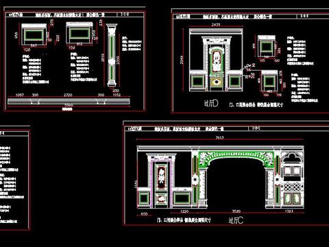  欧式客厅立面cad施工图 