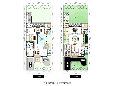  两层现代大别墅cad平面图 