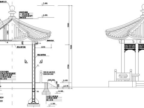  砼六角亭建筑CAD施工圖 