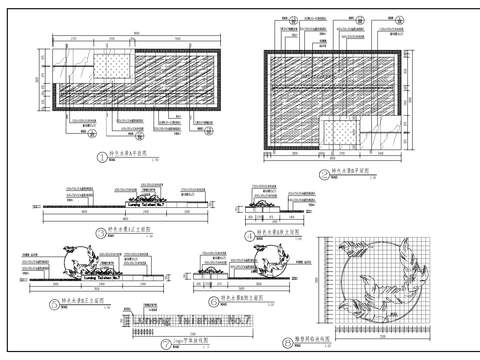  新中式特色雕塑水景节点大样图 